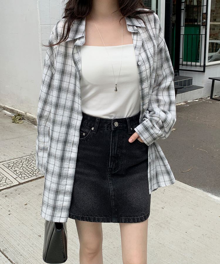 タウンルーズフィットチェックシャツ IVORY BLACK
