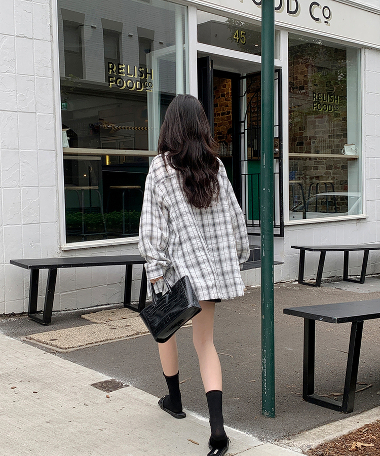 タウンルーズフィットチェックシャツ IVORY BLACK
