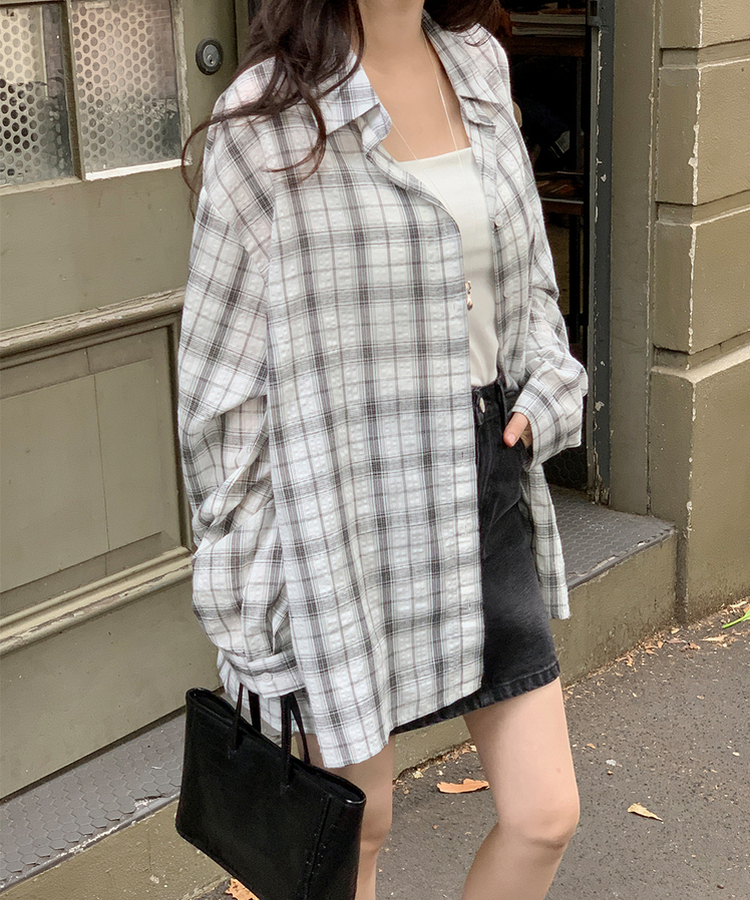 タウンルーズフィットチェックシャツ IVORY BLACK