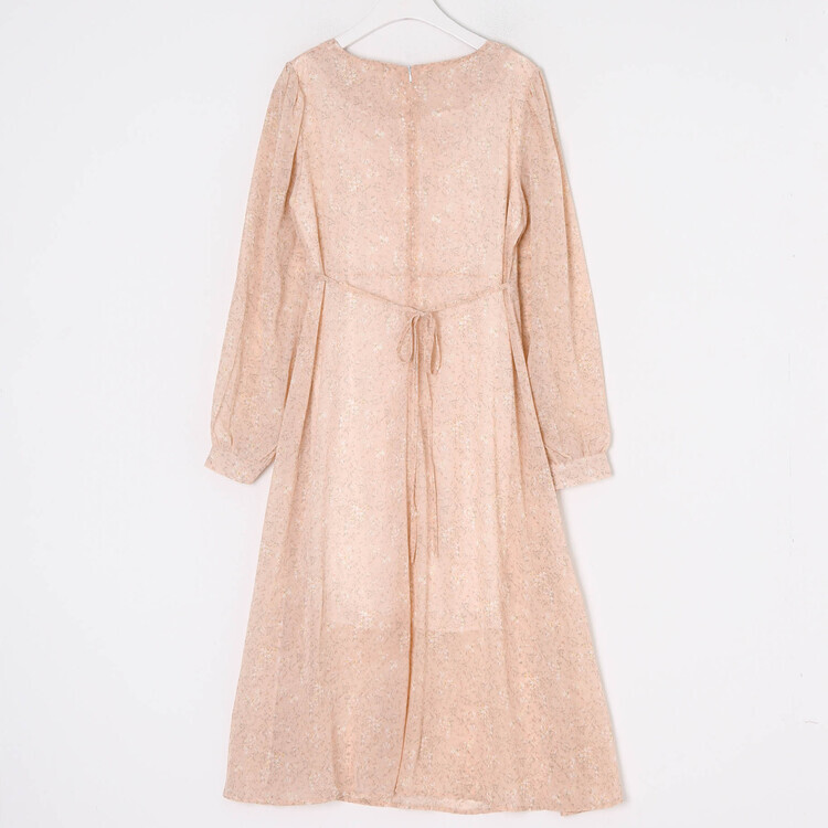 플라워 셔링 하트넥 롱원피스 (3color)