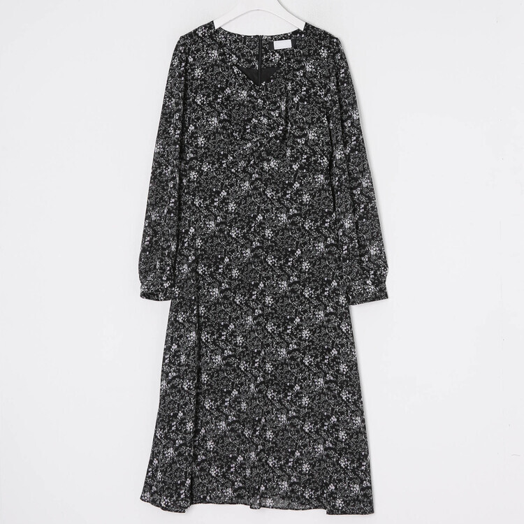 플라워 셔링 하트넥 롱원피스 (3color)