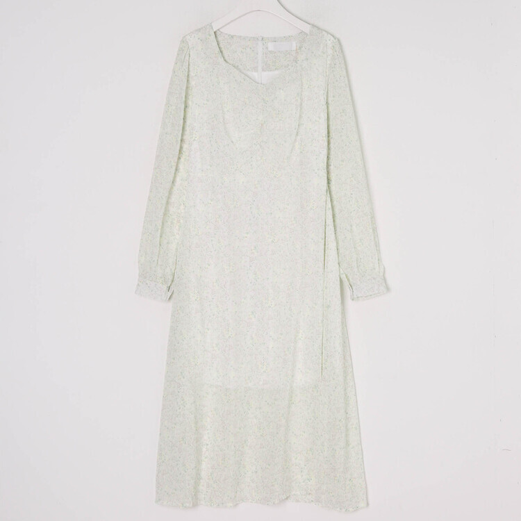 플라워 셔링 하트넥 롱원피스 (3color)