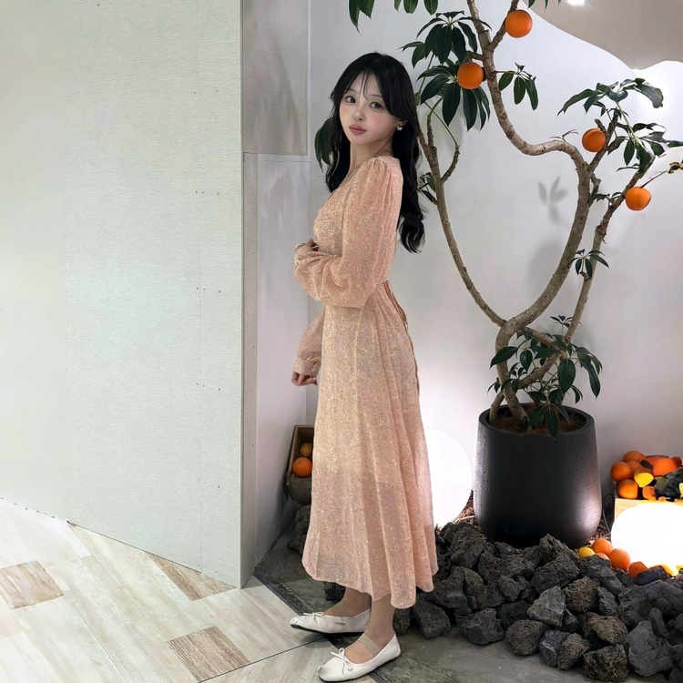 플라워 셔링 하트넥 롱원피스 (3color)