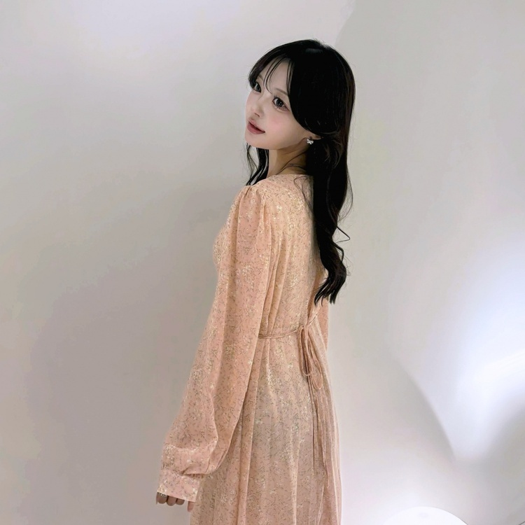 플라워 셔링 하트넥 롱원피스 (3color)