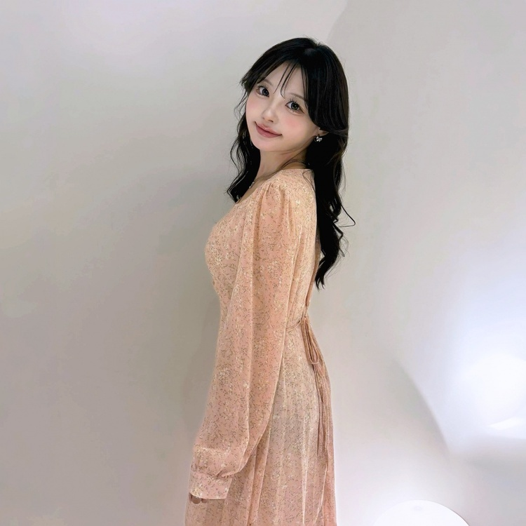 플라워 셔링 하트넥 롱원피스 (3color)