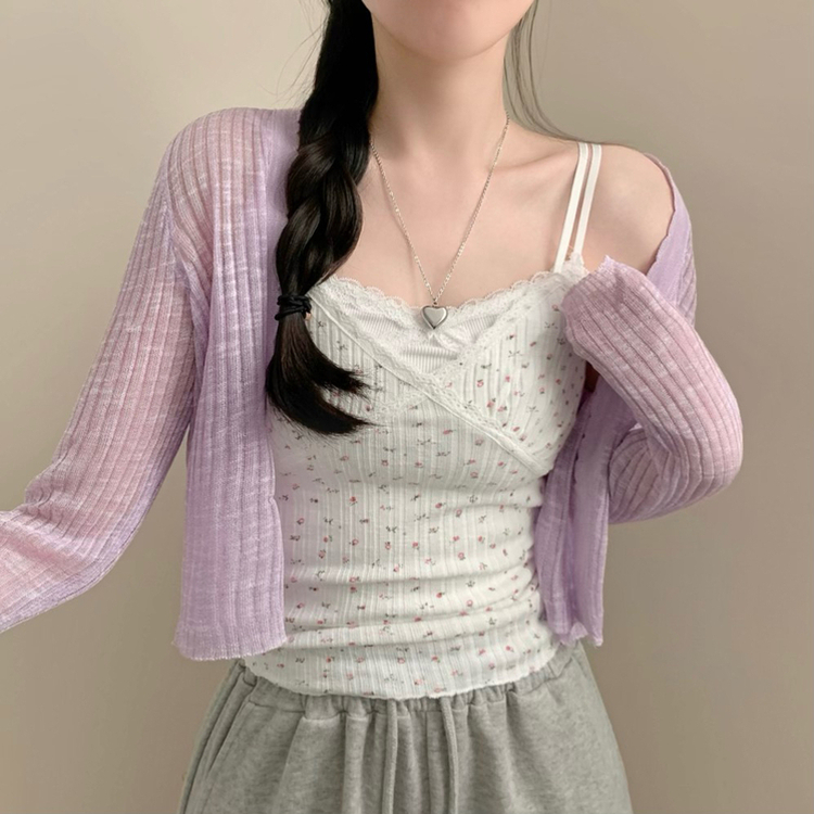 シースルーVネッククロップカーディガン(5color)