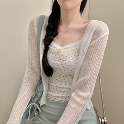 블루베리 잔꽃 레이스 리본 발레코어 끈나시 레이어드 나시 탑 여름옷 봄옷 휴가룩 크림