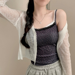 블루베리 잔꽃 레이스 리본 발레코어 끈나시 레이어드 나시 탑 여름옷 봄옷 휴가룩 블랙