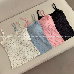 블루베리 잔꽃 레이스 리본 발레코어 끈나시 레이어드 나시 탑 여름옷 봄옷 휴가룩