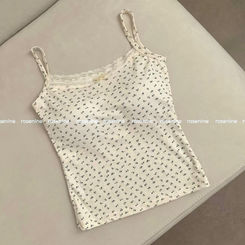 블루베리 잔꽃 레이스 리본 발레코어 끈나시 레이어드 나시 탑 여름옷 봄옷 휴가룩