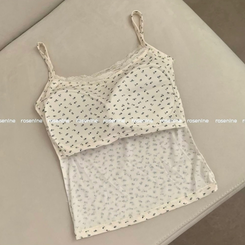 블루베리 잔꽃 레이스 리본 발레코어 끈나시 레이어드 나시 탑 여름옷 봄옷 휴가룩