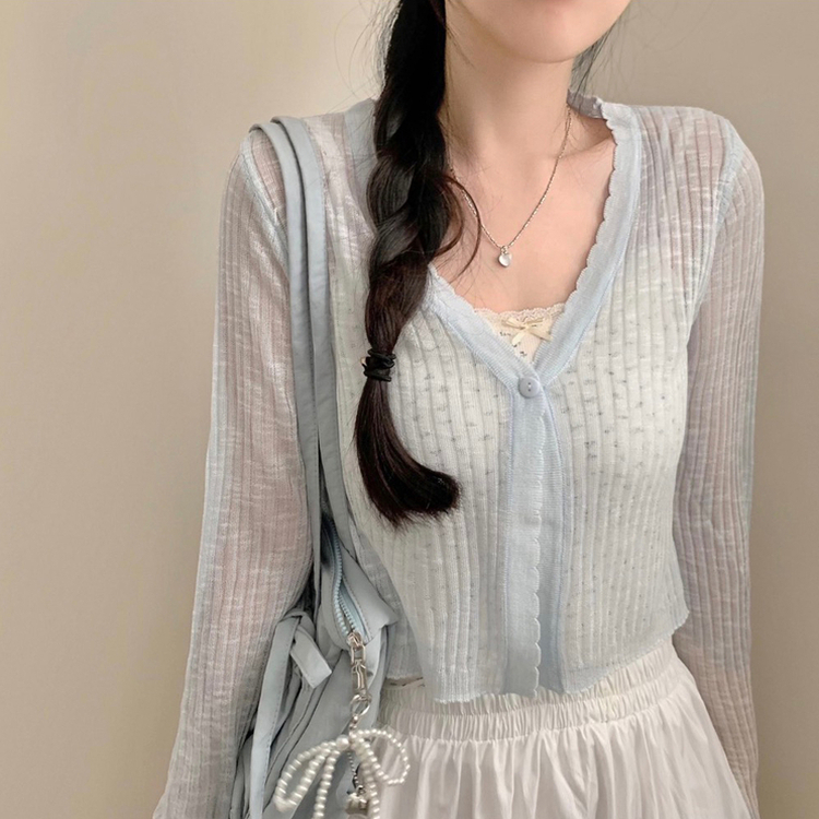 블루베리 잔꽃 레이스 리본 발레코어 끈나시 레이어드 나시 탑 여름옷 봄옷 휴가룩 크림