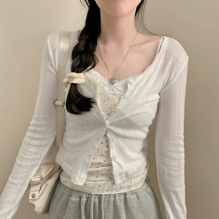 レースパンチングアイレットカーディガン IVORY