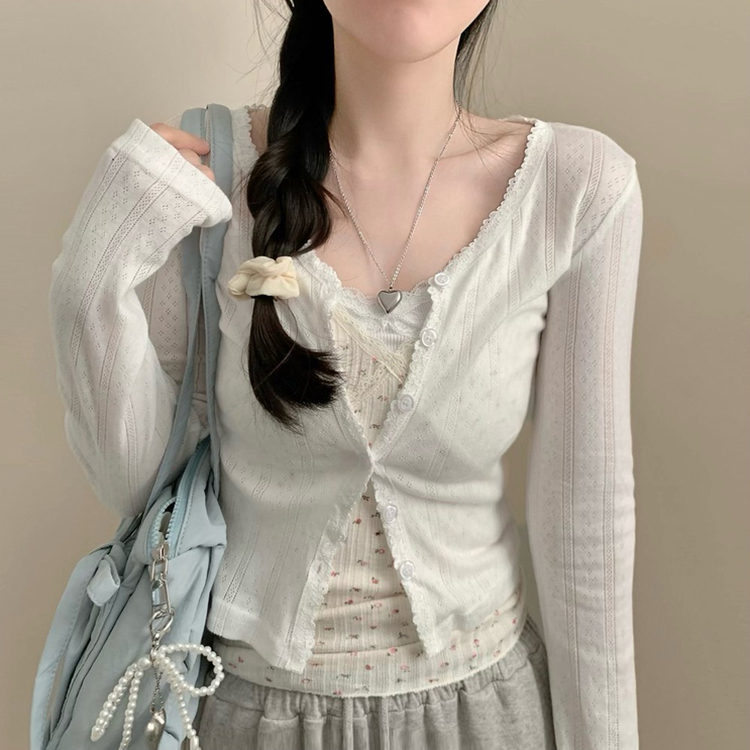 レースパンチングアイレットカーディガン IVORY