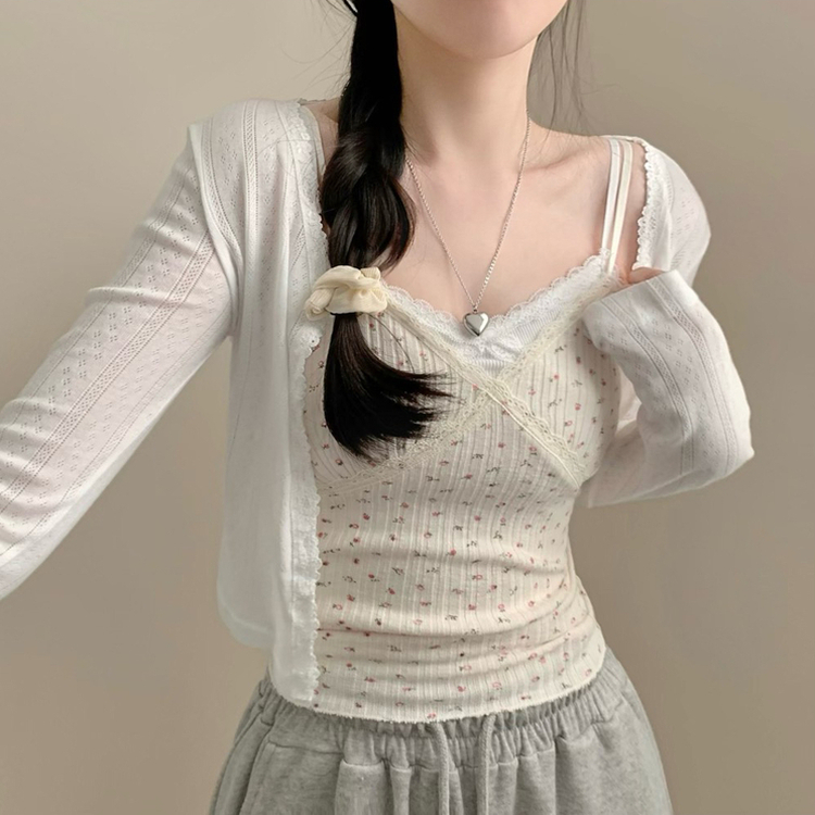 レースパンチングアイレットカーディガン IVORY