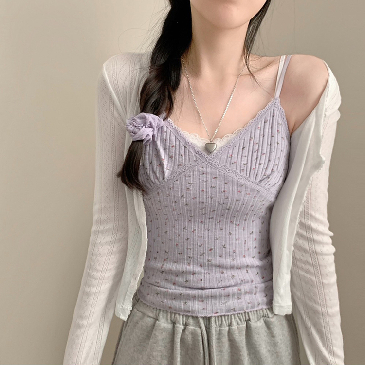 フラワーレースレイヤードキャミソール(5color) LIGHT PURPLE