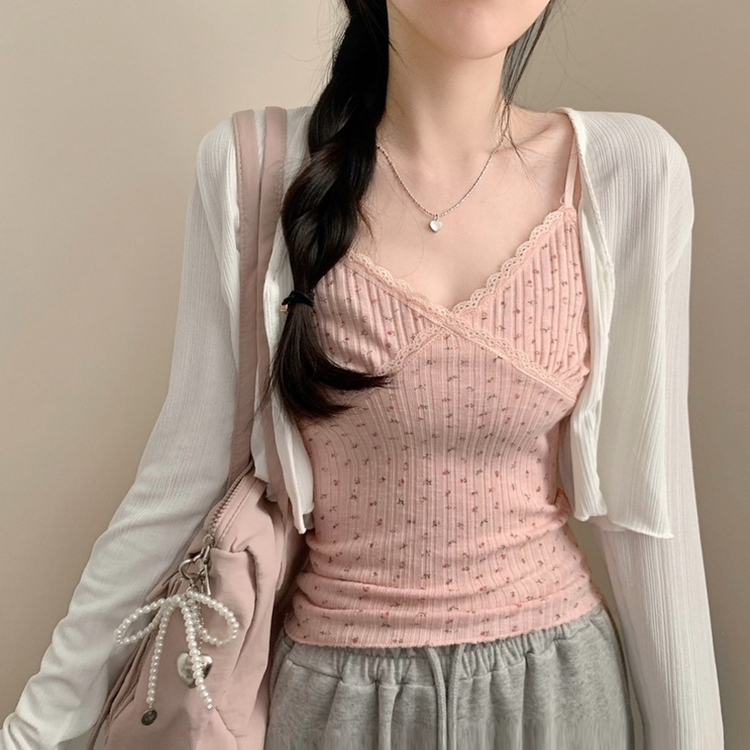 フラワーレースレイヤードキャミソール(5color) LIGHT PINK