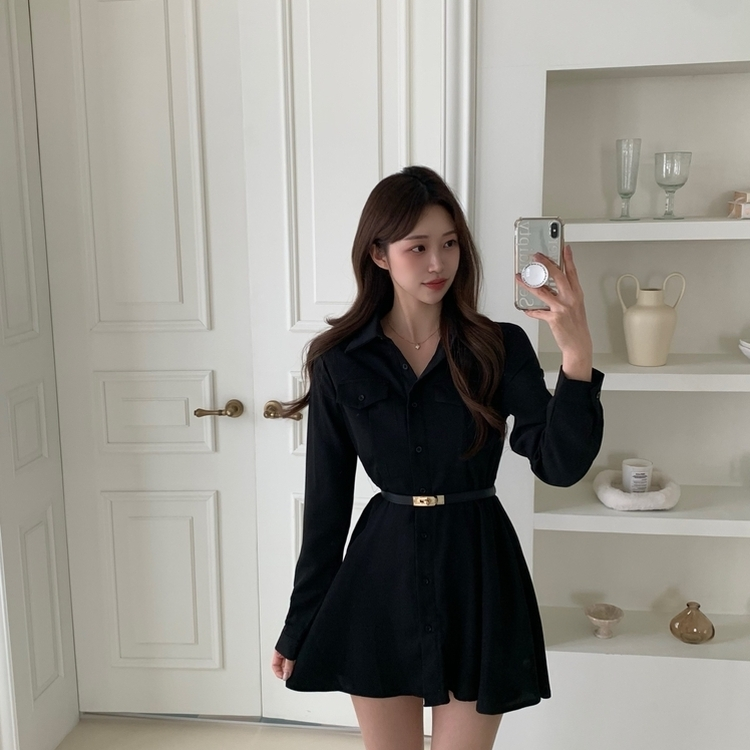 【ベルト付き】ピンタックミニワンピース BLACK