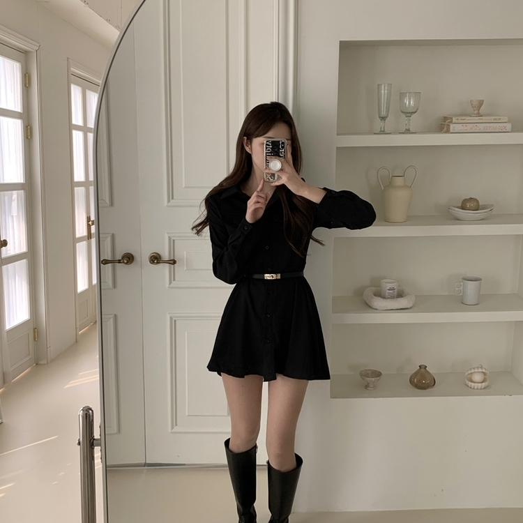 【ベルト付き】ピンタックミニワンピース BLACK