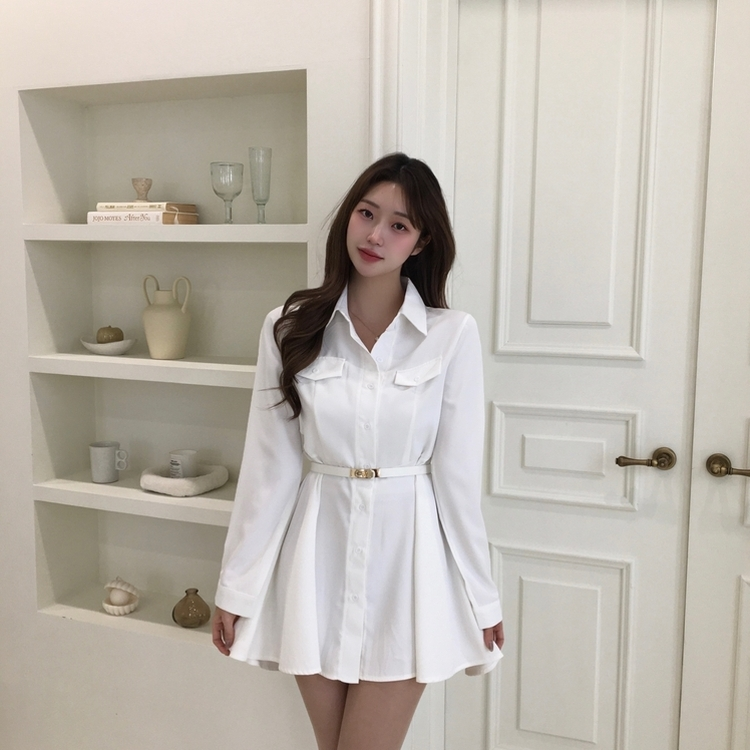 【ベルト付き】ピンタックミニワンピース WHITE