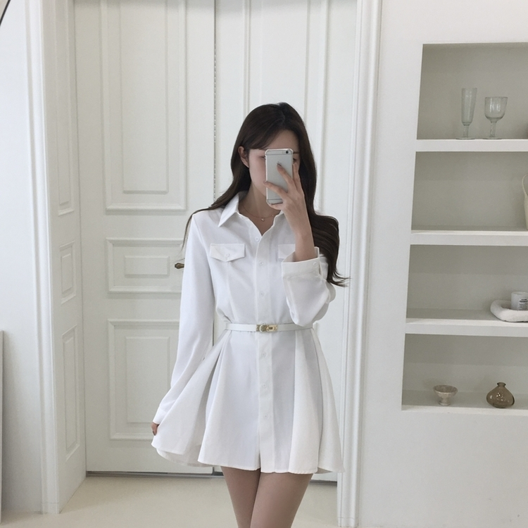 【ベルト付き】ピンタックミニワンピース WHITE
