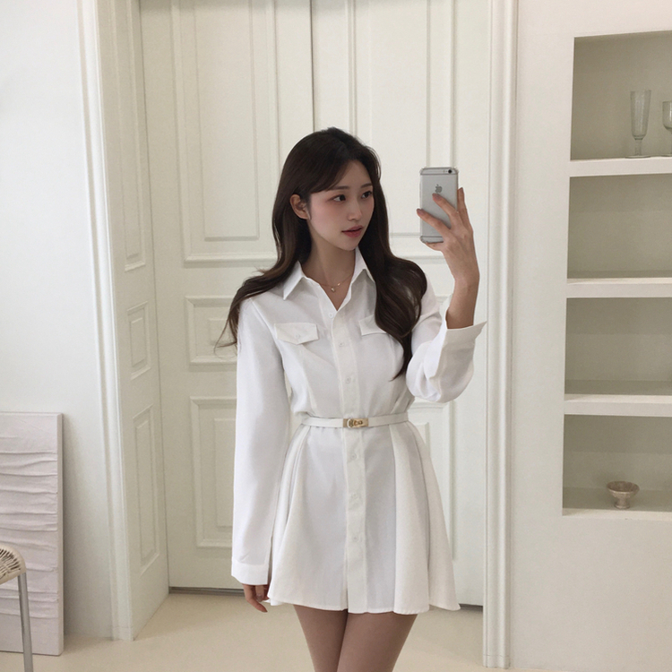 【ベルト付き】ピンタックミニワンピース WHITE