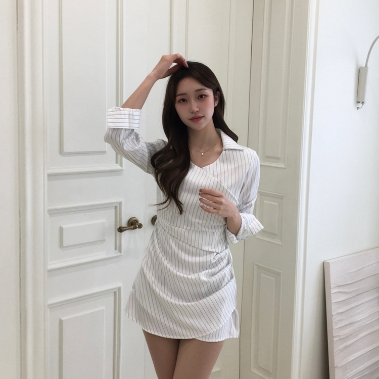 シャツラップVネックミニワンピース WHITE