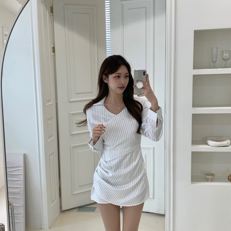 シャツラップVネックミニワンピース WHITE