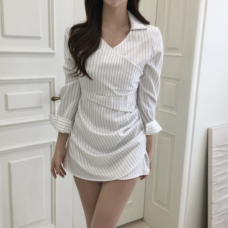 シャツラップVネックミニワンピース WHITE