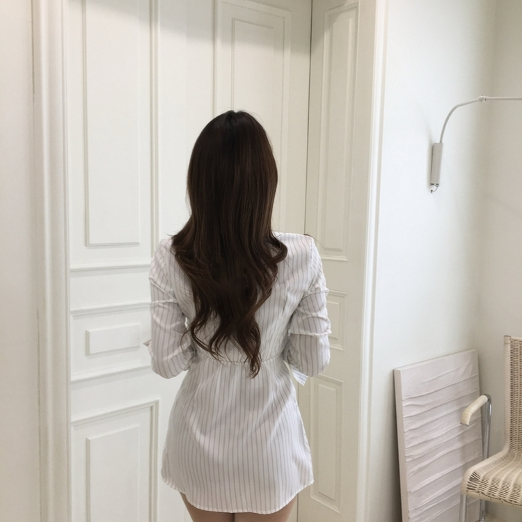 シャツラップVネックミニワンピース WHITE