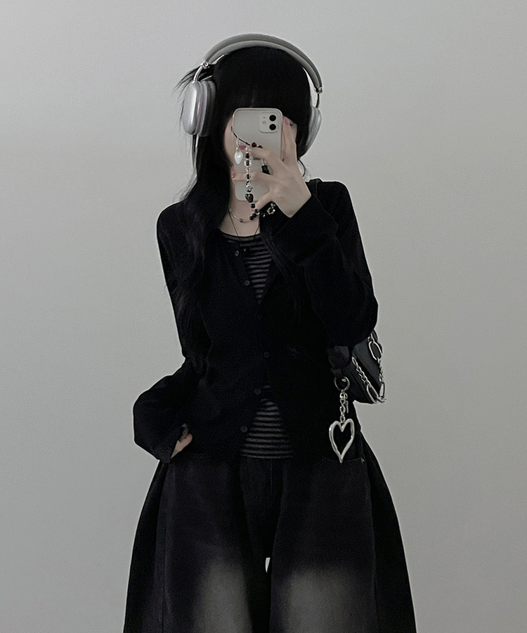 ーダーレイヤードカーディガン BLACK
