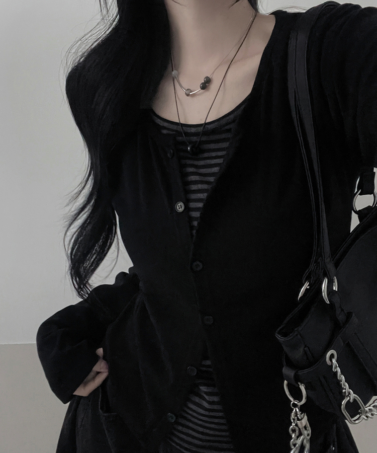 ーダーレイヤードカーディガン BLACK
