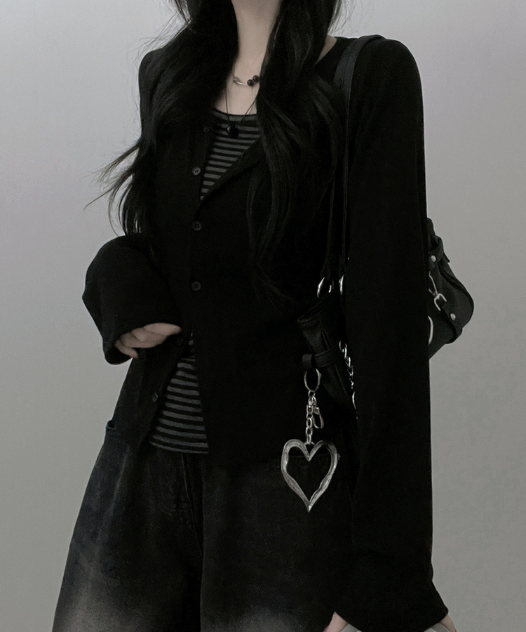 ーダーレイヤードカーディガン BLACK