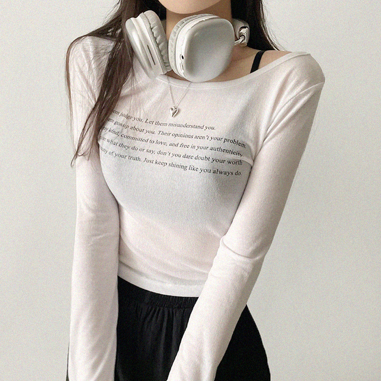 レタリングシースルークロップ長袖Tシャツ(5color) IVORY