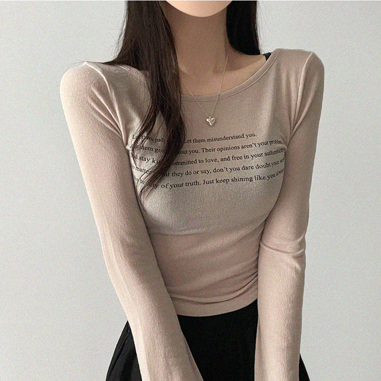 レタリングシースルークロップ長袖Tシャツ(5color) BEIGE