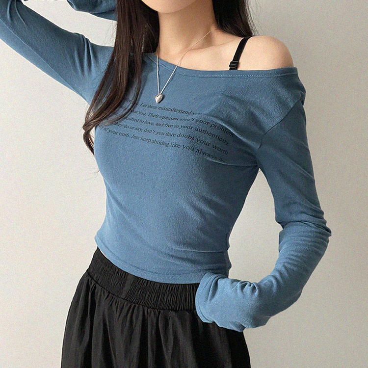 レタリングシースルークロップ長袖Tシャツ(5color) BLUE