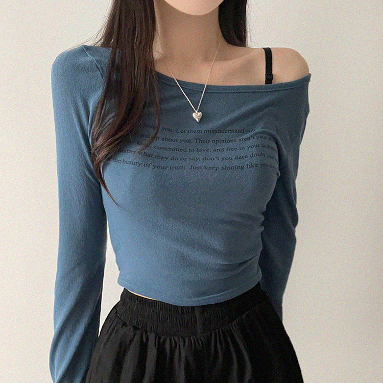レタリングシースルークロップ長袖Tシャツ(5color) BLUE