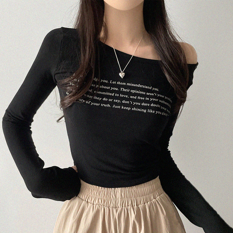 レタリングシースルークロップ長袖Tシャツ(5color) BLACK