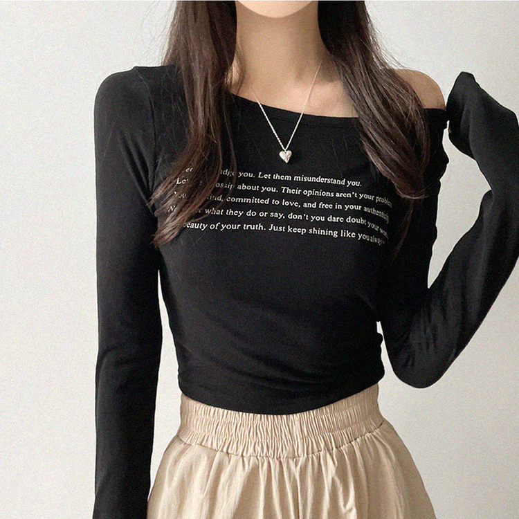 レタリングシースルークロップ長袖Tシャツ(5color) BLACK