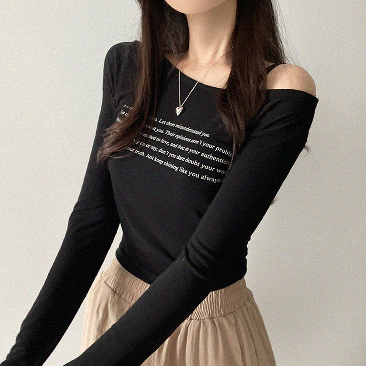 レタリングシースルークロップ長袖Tシャツ(5color) BLACK