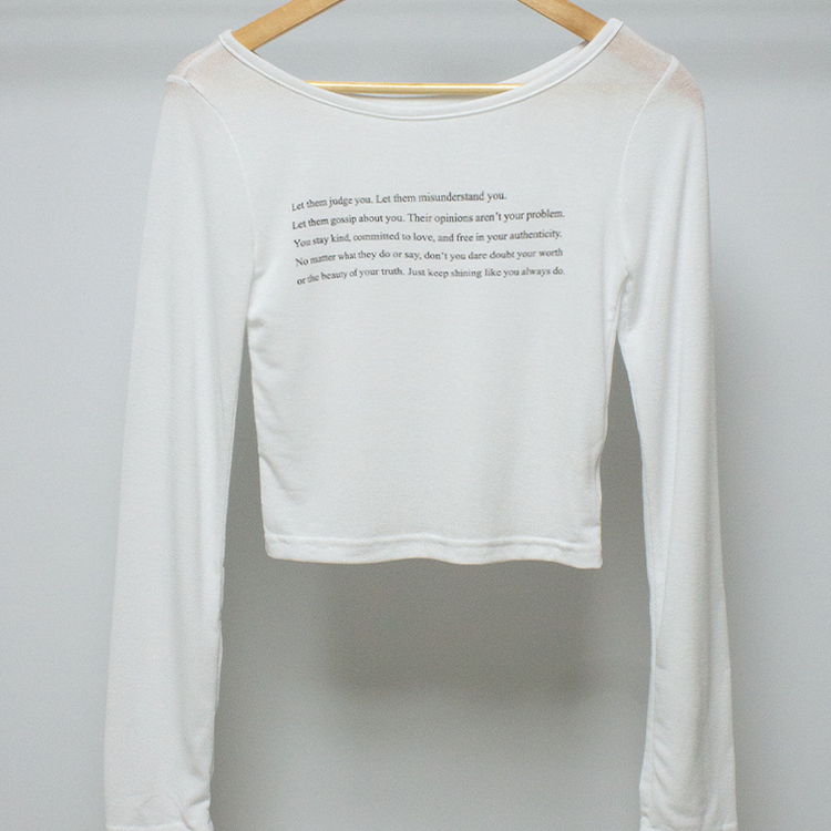 レタリングシースルークロップ長袖Tシャツ(5color)