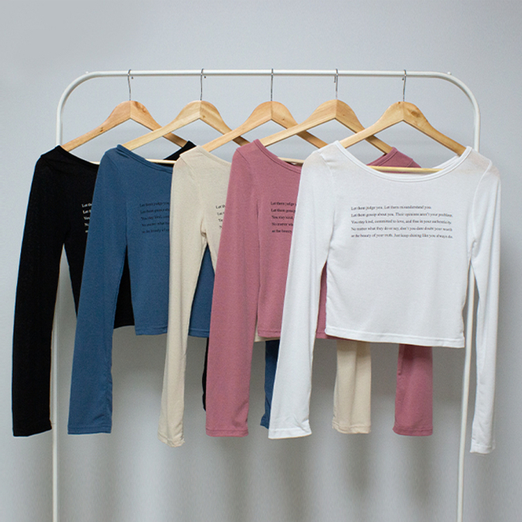 レタリングシースルークロップ長袖Tシャツ(5color)