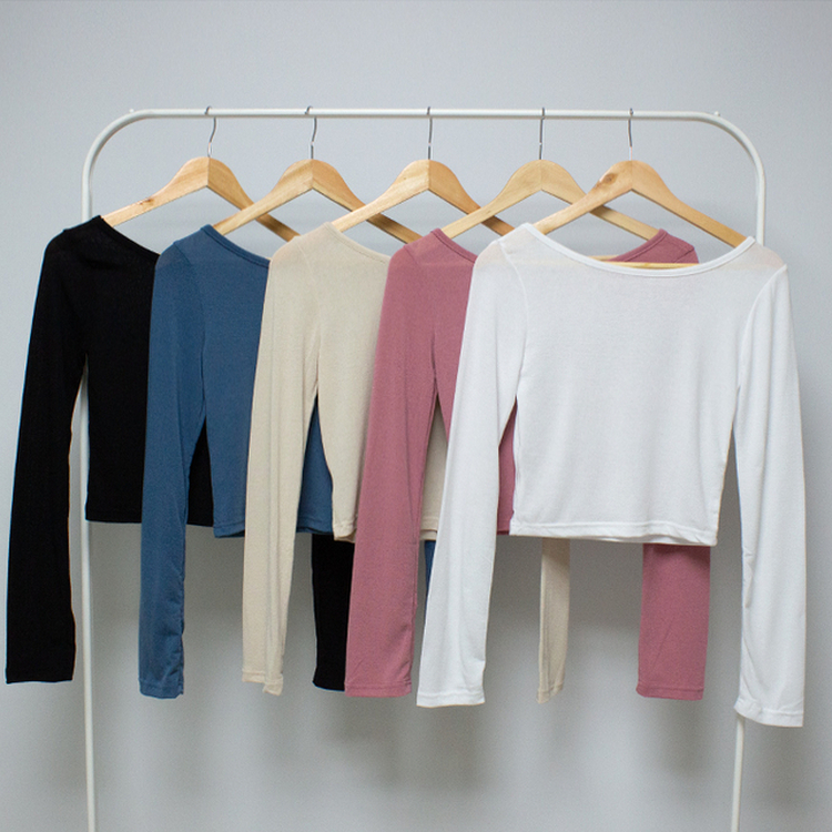 レタリングシースルークロップ長袖Tシャツ(5color)