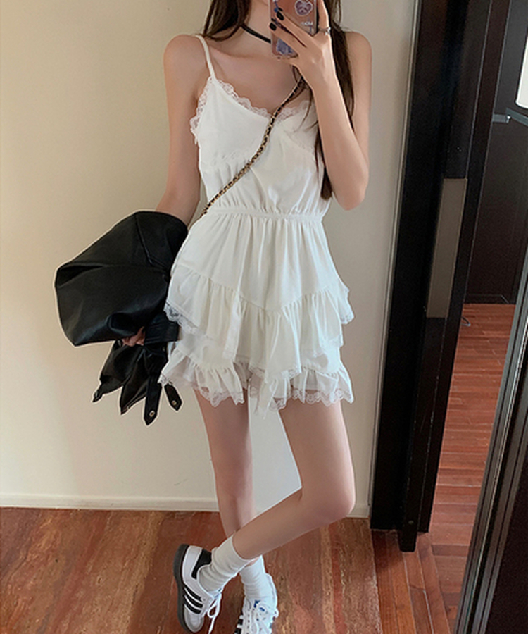 レースレイヤードシフォンワンピース IVORY