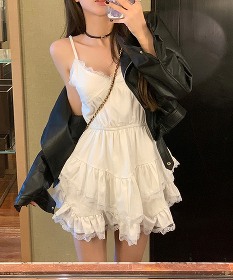 レースレイヤードシフォンワンピース IVORY