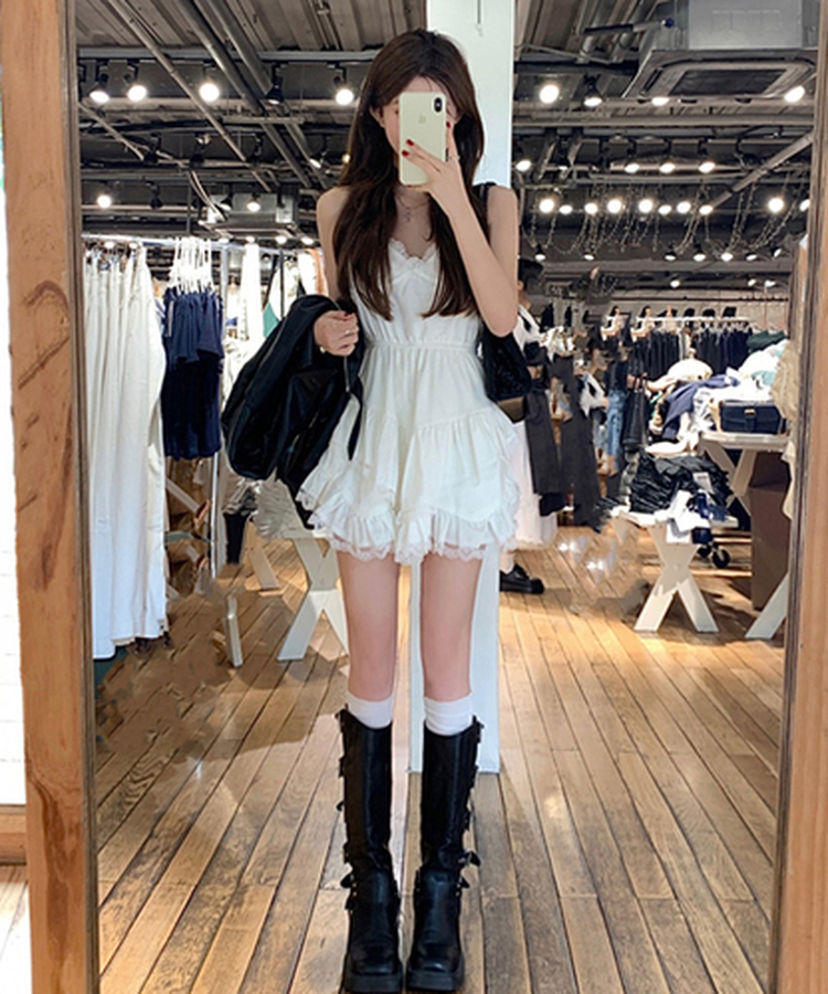 レースレイヤードシフォンワンピース IVORY