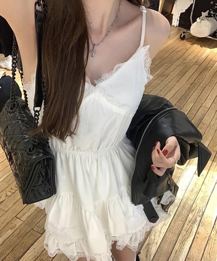 レースレイヤードシフォンワンピース IVORY