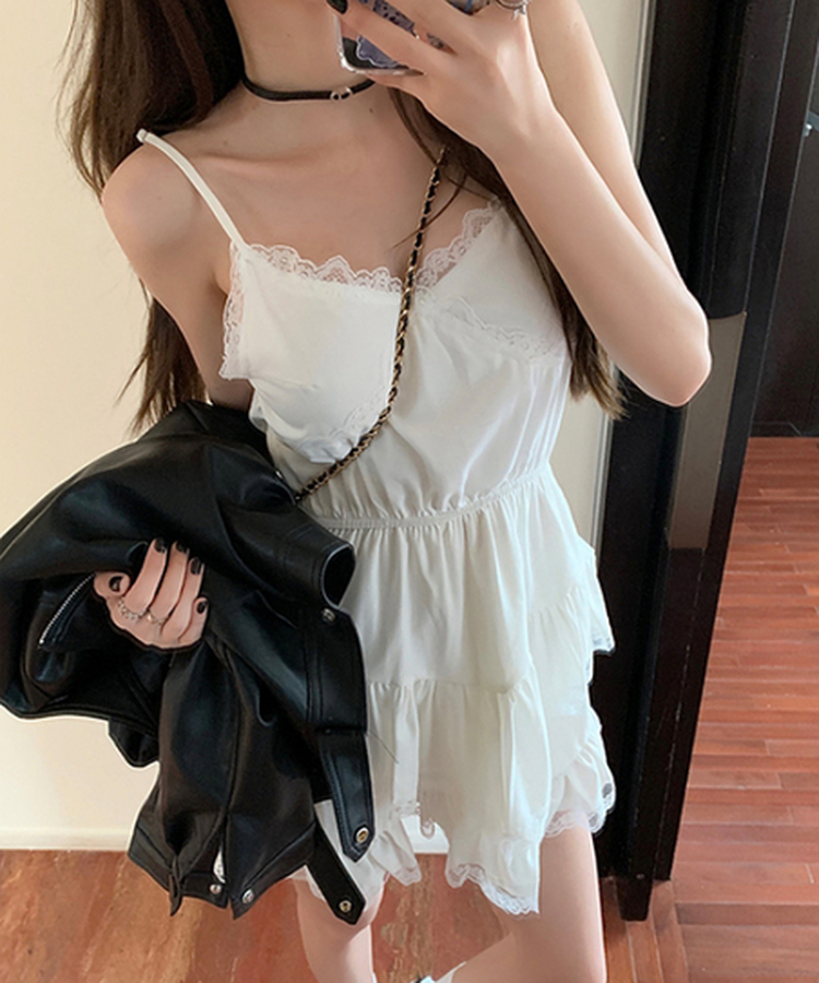 レースレイヤードシフォンワンピース IVORY