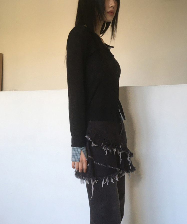 チェックバイカラースラブカーディガン BLACK