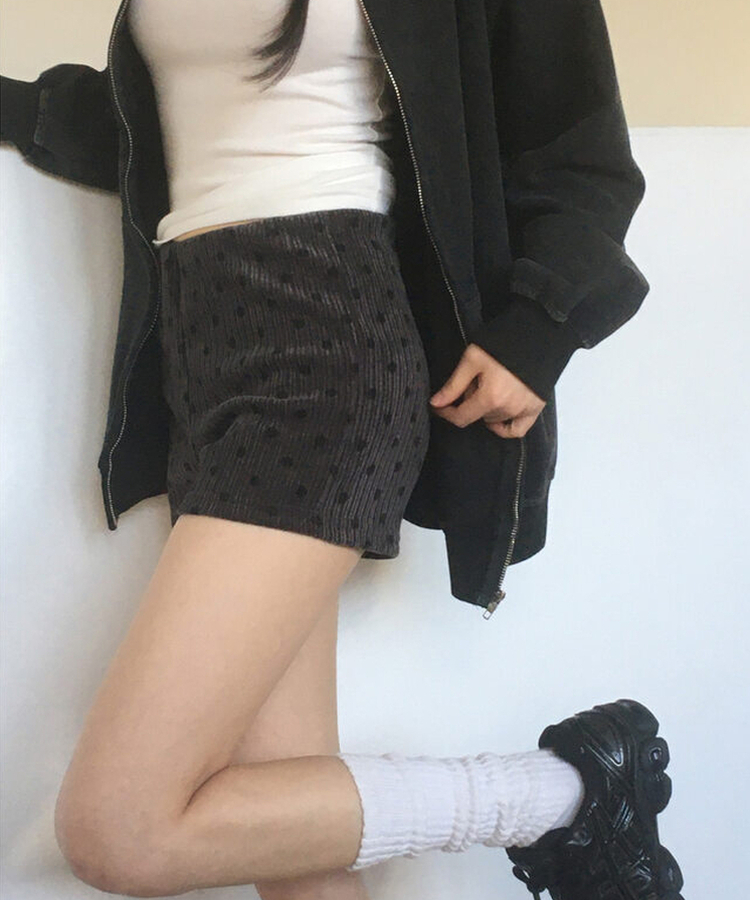 ドットリブベルベットショートパンツ CHARCOAL